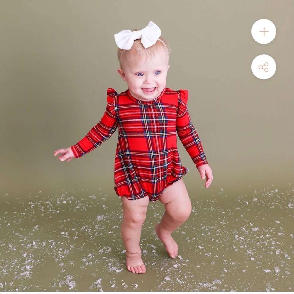 Like New posh peanut romper 12-18 month Red plaid Christmas Holiday outfit